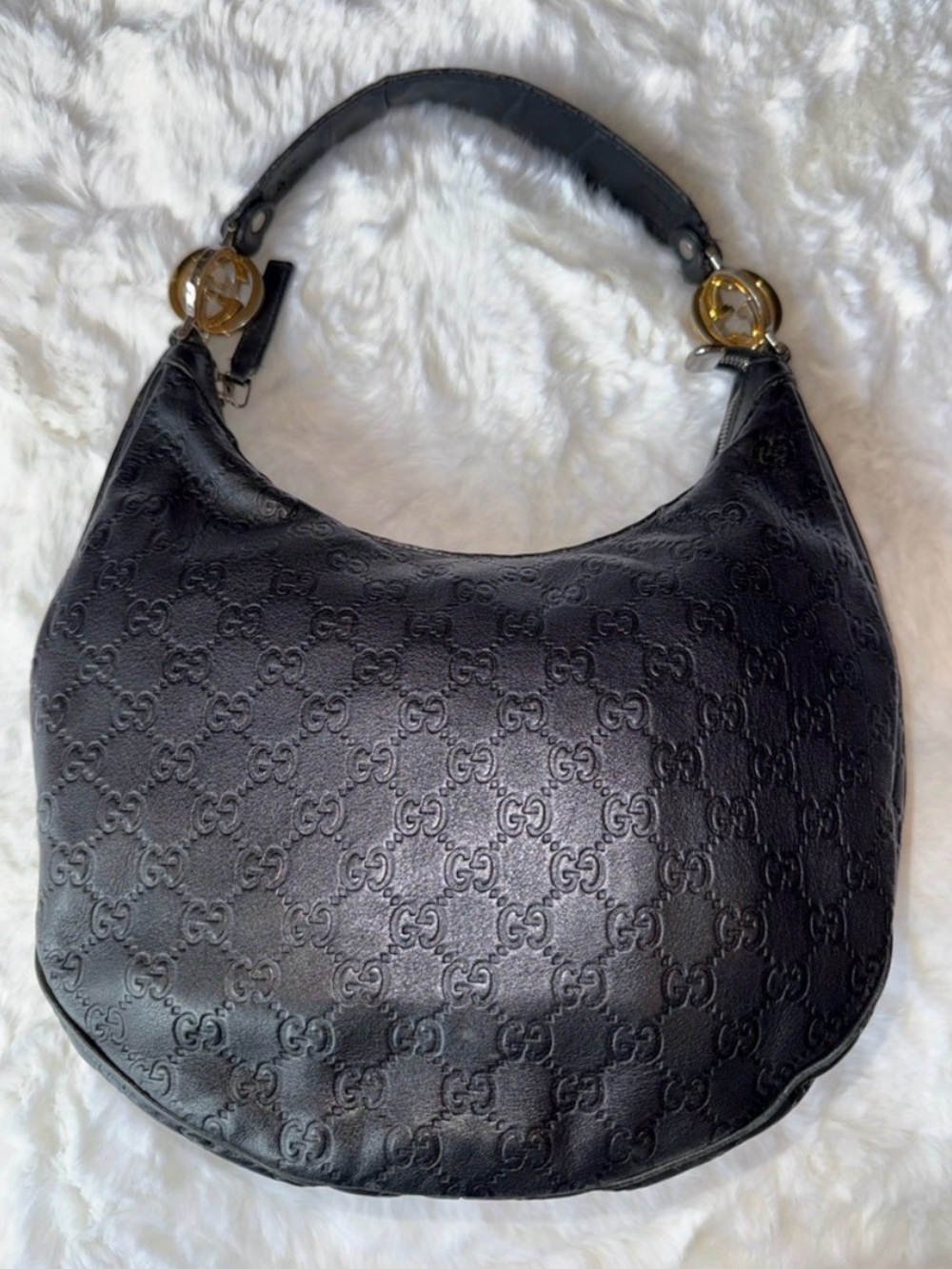 Gucci Black Embossed Leather GG Twins Hobo Bag - Picture 3 of 16